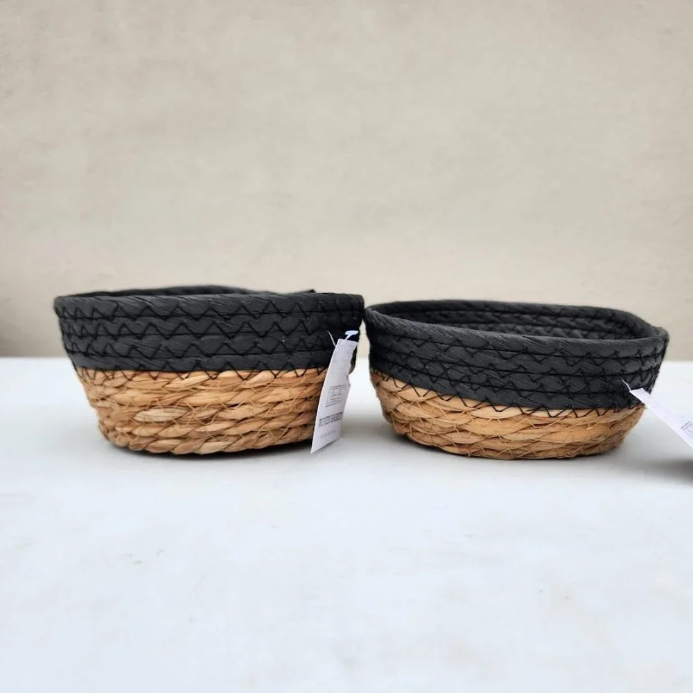 New Small Set of 2 Baskets Woven Basket Dark Navy Blue Decor Keys Holder Entrywa